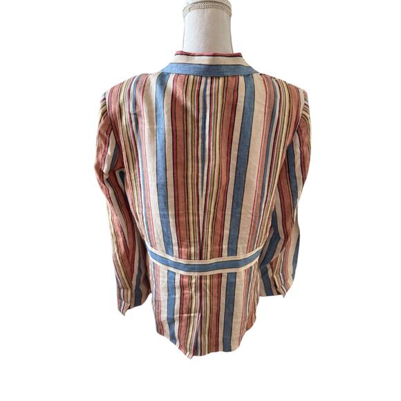 FRAME Birkin Linen Single Button Blazer Multi Stripe 10 - Picture 7 of 11